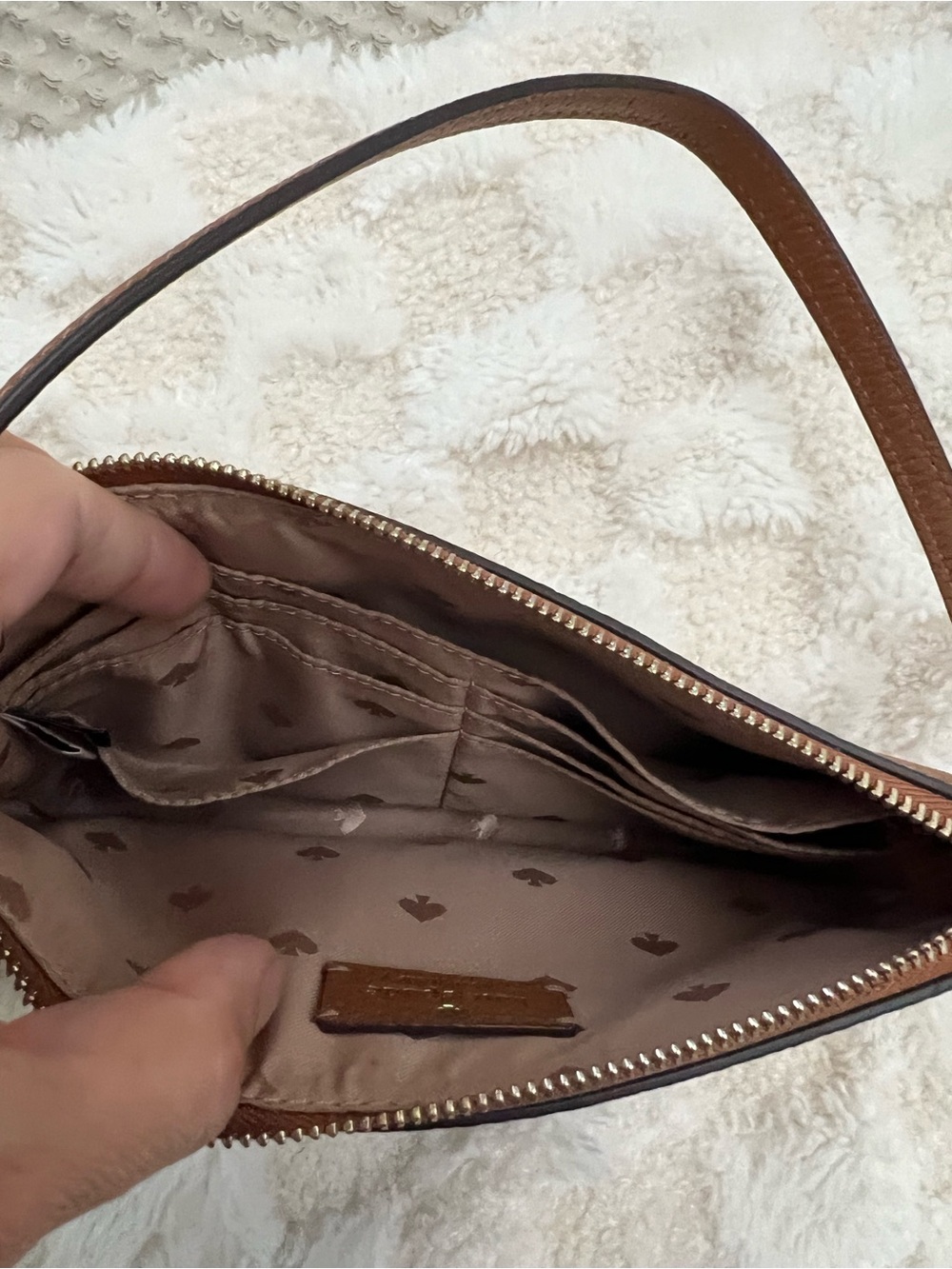 Kate Spade Leila Convertible Wristlet Pebbled Leather Gingerbread Brown Gold HW - Picture 3 of 6